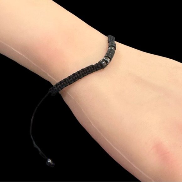 Morse Code Bracelet Black Beaded Slider Adjustable New - Picture 2 of 4